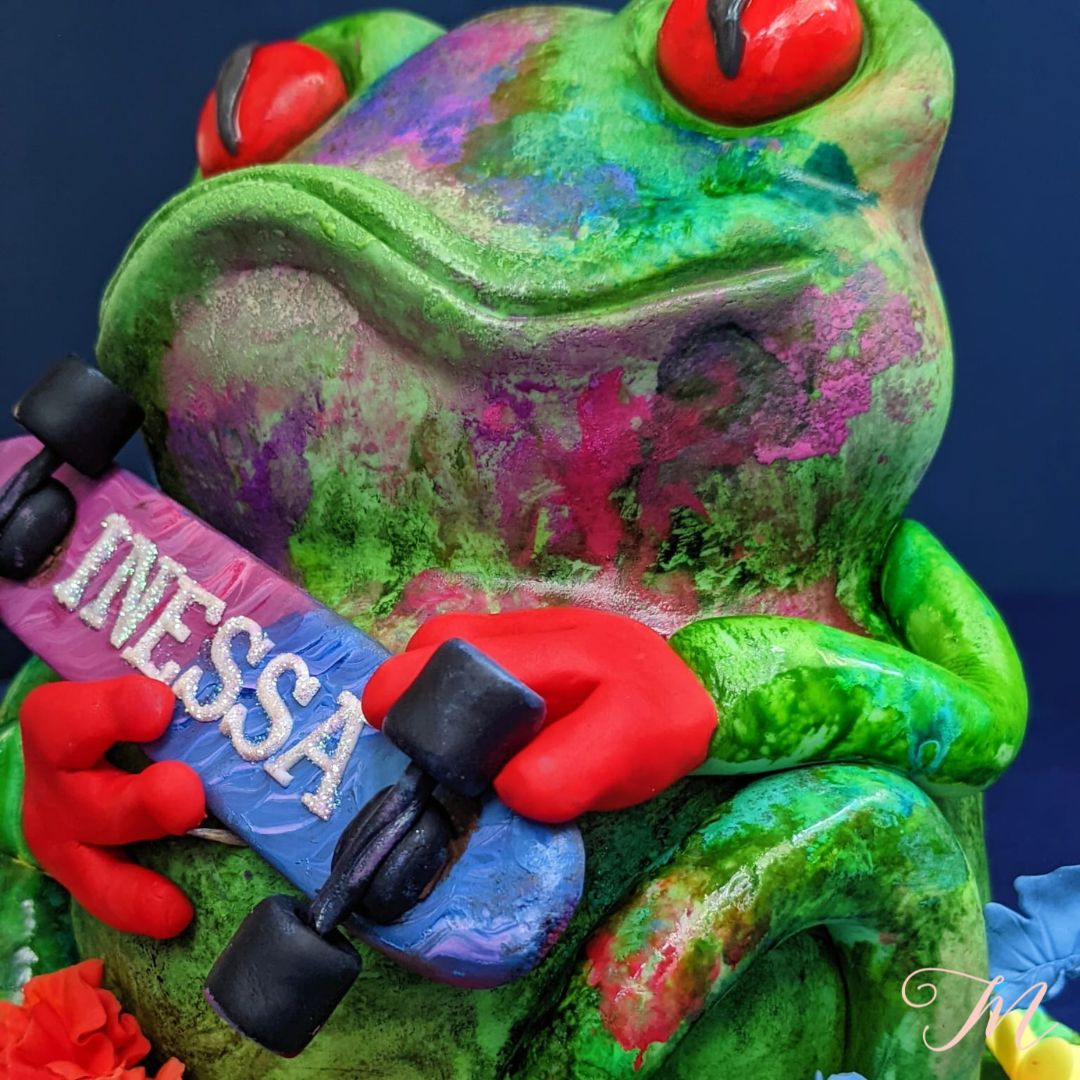 Frog and skateboard cake