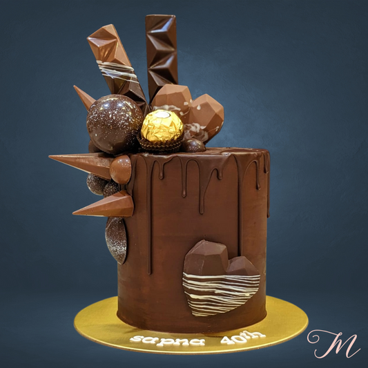 Artistic and extravagant Chocolate Lovers Cake for a centerpiece to an adult or children's parties.