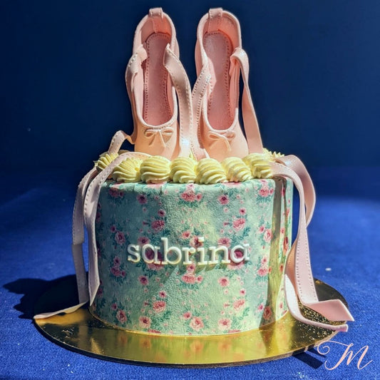 Floral ballet dancing cake with ballet shoes for a children's birthday party cake