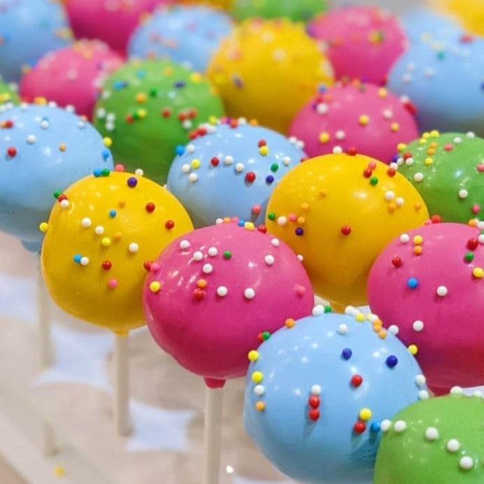 Cake pops, fun colours, school treats, classroom treats